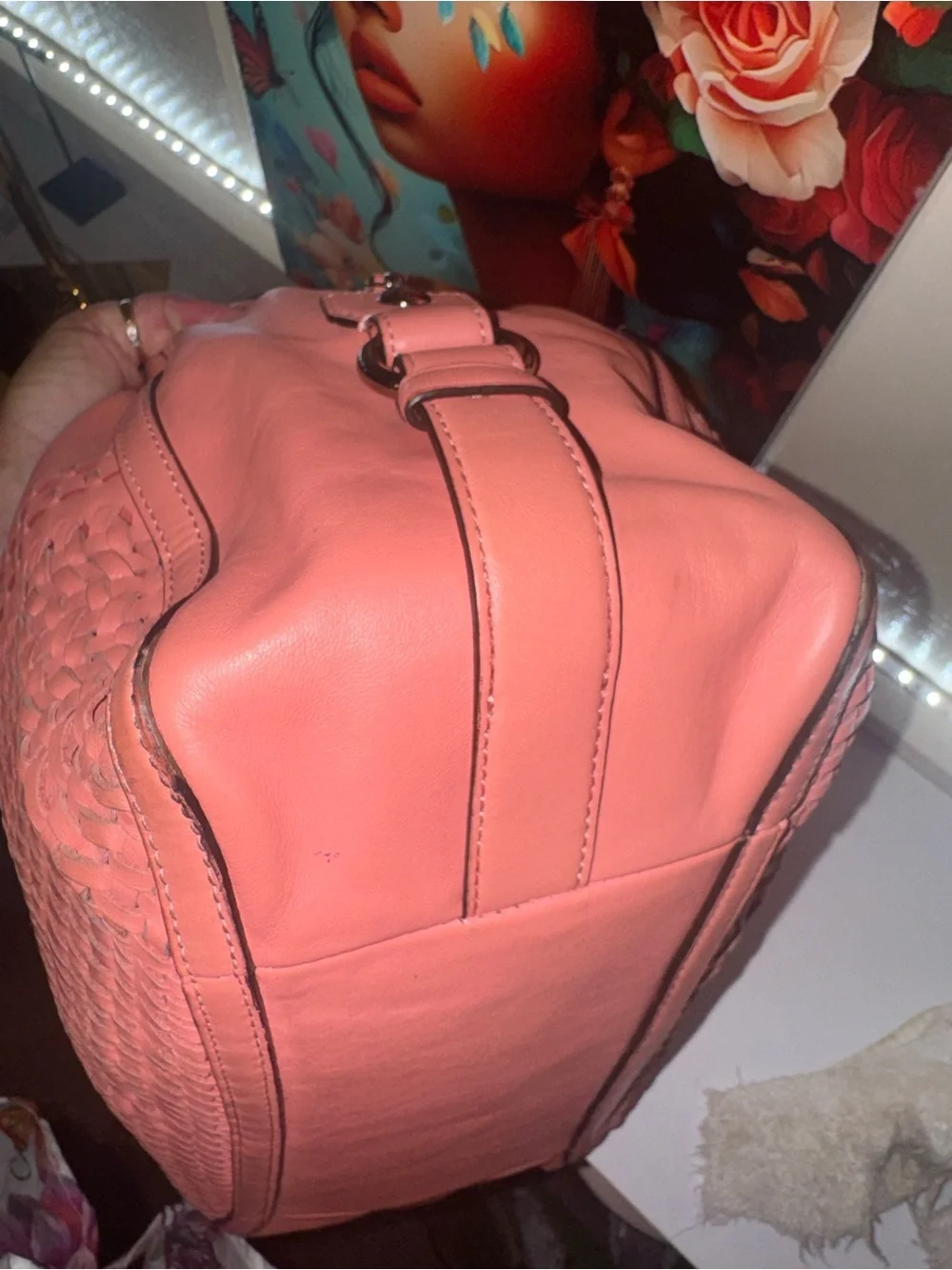 EUC Coach Coral Pink Woven Leather Hobo Shoulder Bag with Triple Entry - Picture 16 of 16